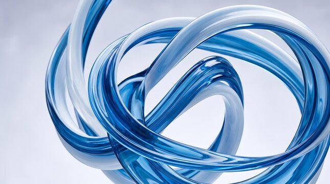 Blue Abstract Glass Loops Twisting and Intertwining