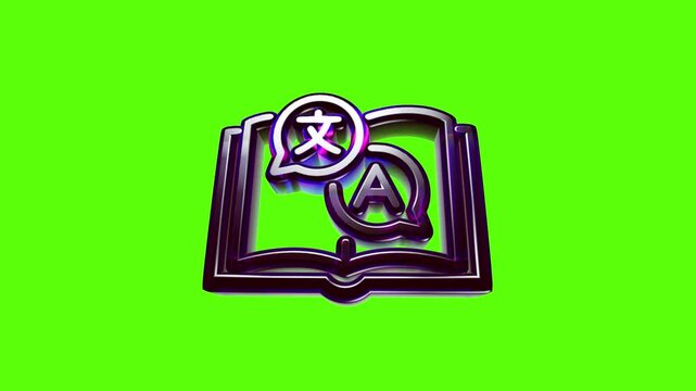 Shiny 3d metallic icon of an open book with speech bubbles representing language translation service