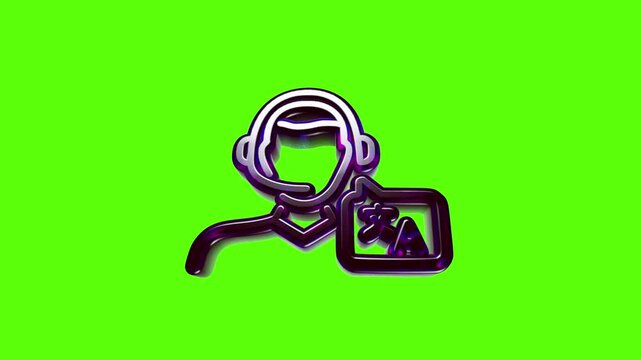 Purple glossy language translator icon with headset for customer support and communication services