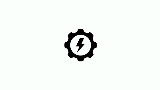 Setting icon with battery charging icon animation on white background. Power production icon with mechanical gear and lightning bolt animation for power efficiency, energy management and system setup