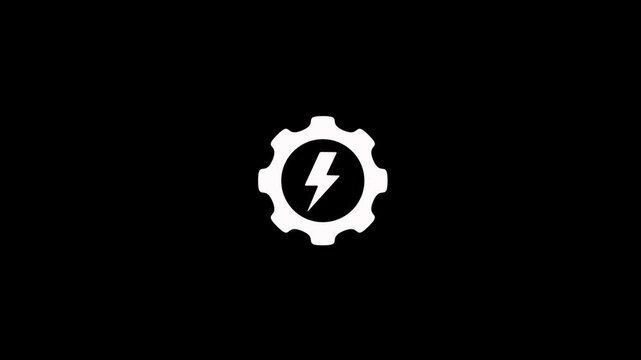 Setting icon with battery charging icon animation on black background. Power production icon with mechanical gear and lightning bolt animation for power efficiency, energy management and system setup