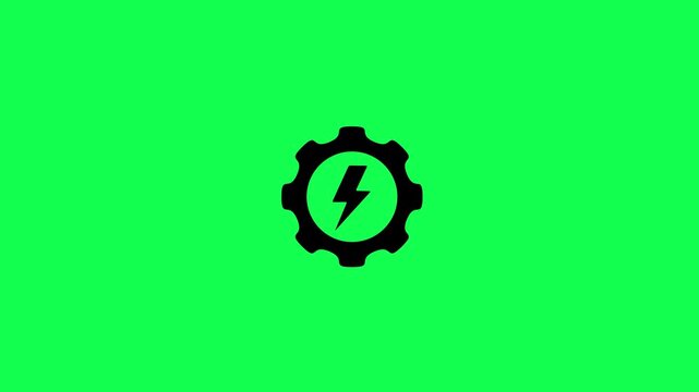 Setting icon with battery charging icon animation on green background. Power production icon with mechanical gear and lightning bolt animation for power efficiency, energy management and system setup