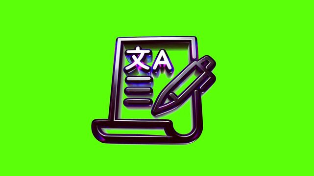 3d metallic language translation document icon with a pen for editing text and linguistic documents