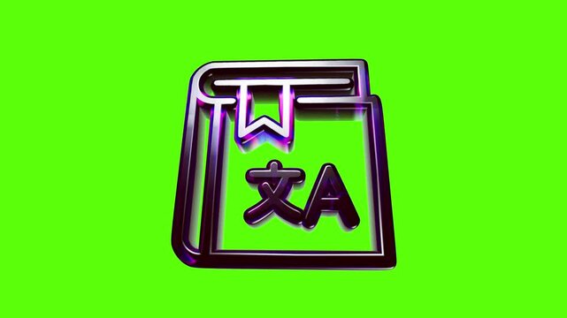 Shiny 3d metal language book icon with a bookmark on a vibrant green background for education design