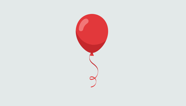 Single shiny red balloon floating upward with a curled ribbon against a plain light grey background.