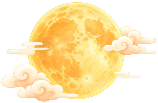 Golden full moon with traditional Korean clouds for Chuseok holiday illustration