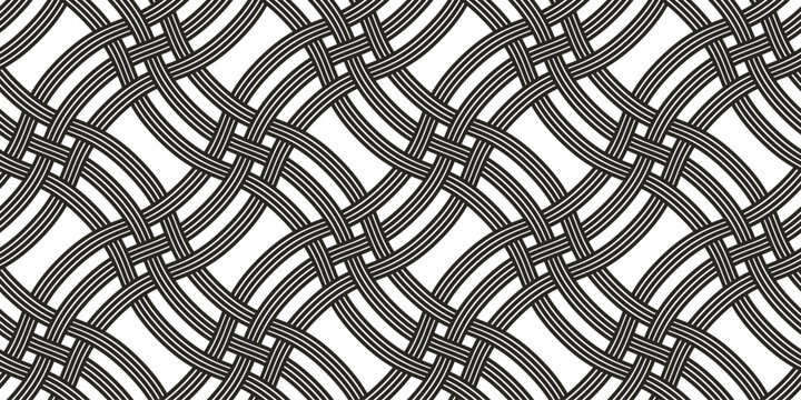 Weaving seamless pattern, traditional wicker lacing handicraft endless abstract background, geometric line weave wallpaper.