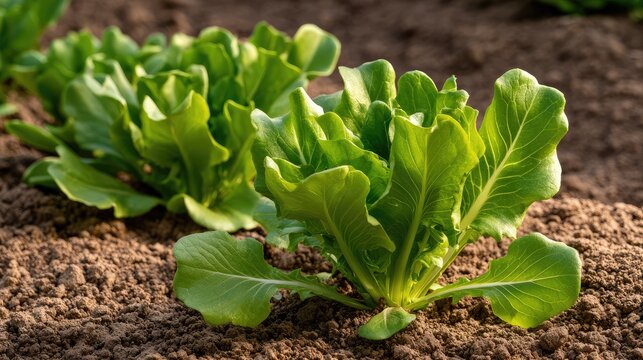 Fresh Green Lettuce Growing in Organic Soil on a Farm Field