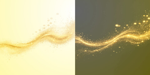 Abstract yellow gold glowing wave with sparkles and light particles on split background energy wave light streaks magic dust dynamic lines sparkles bright glow abstract background particle © KHADIZA