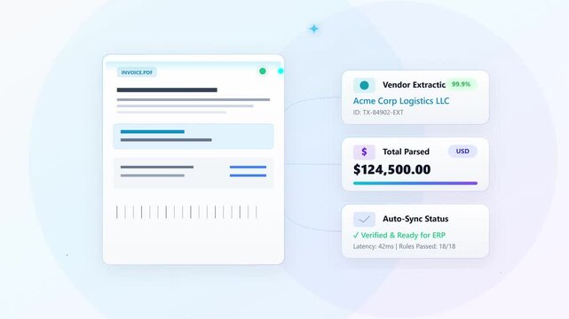 AI automated invoice data extraction interface showing financial results for business ERP systems
