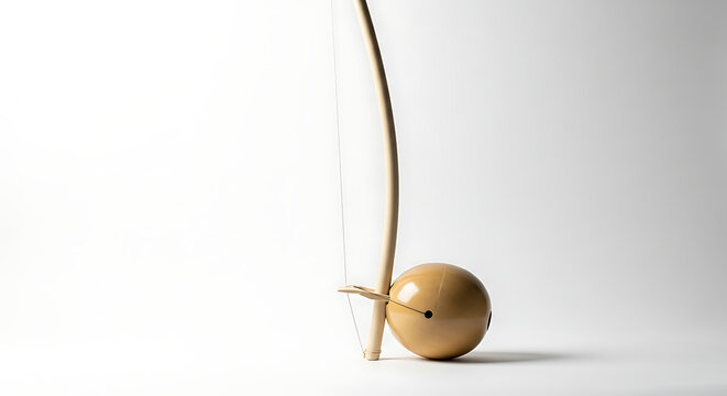 A single brazilian berimbau musical instrument standing isolated against a clean white studio