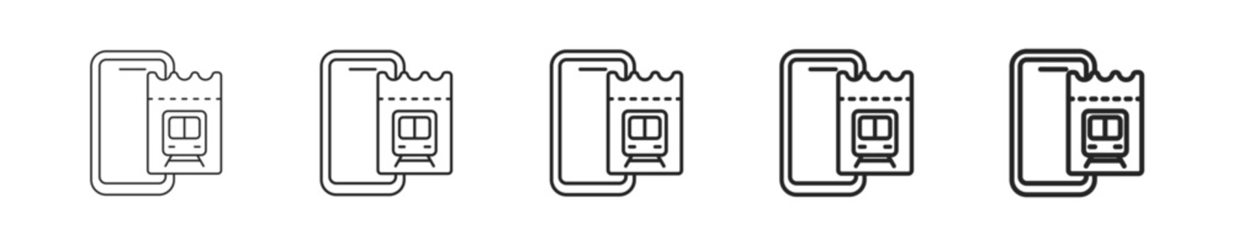 Online Ticket vector icon in minimalist line style. Clean editable stroke illustration with geometric design and monochrome appearance, isolated on white background