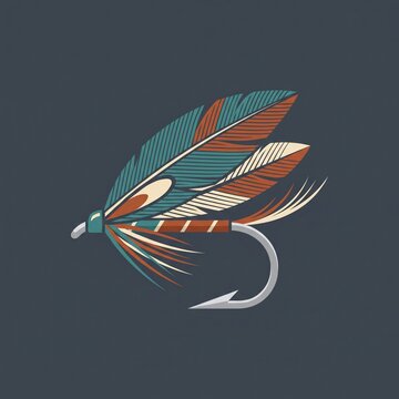 Stylized Fly Fishing Lure Vector Illustration with Feathers and Hook