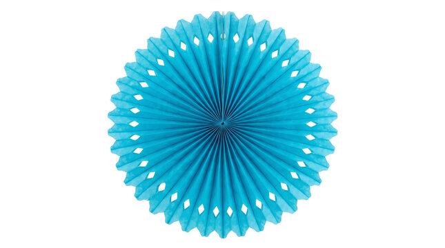 Blue paper fan rosette transparent PNG isolated cutout for party decoration and festive event design