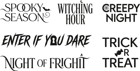 Fototapeta premium Halloween typography collection with spooky phrases and decorative text designs for seasonal holiday projects