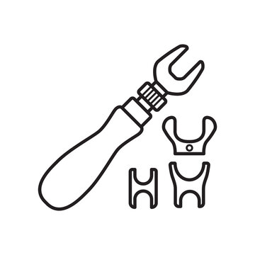 Minimalist line art icon of a swivel knife body with interchangeable finger yokes for leather carving. 