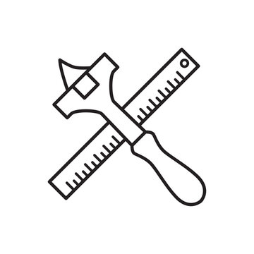Minimalist line art icon of an adjustable strap cutter tool with a ruler scale for cutting leather belts.