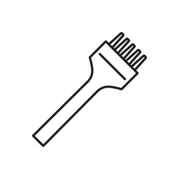 Minimalist line art icon of a multi-prong stitching chisel punch tool used for piercing leather sewing holes.
