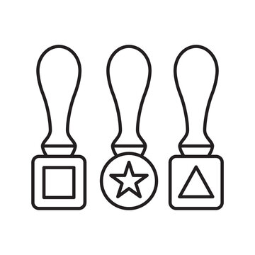 Minimalist line art icon of a set of geometric shape embossing stamps for decorative leather tooling. 