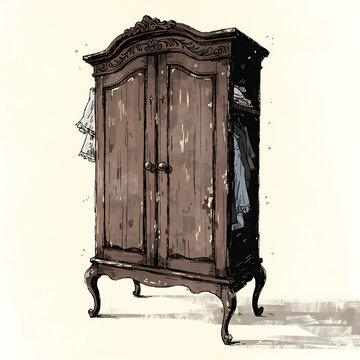old wardrobe with antique furniture