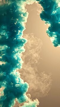 Abstract Blue Ink Clouds Dissolving in Water on a Soft Beige Background