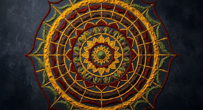 Intricate Mandala Art Created Entirely with Colorful Powdered Spices and Whole Seeds