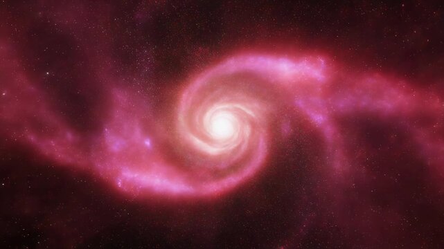 Galactic spiral in deep space with pink nebula and swirling cosmic dust