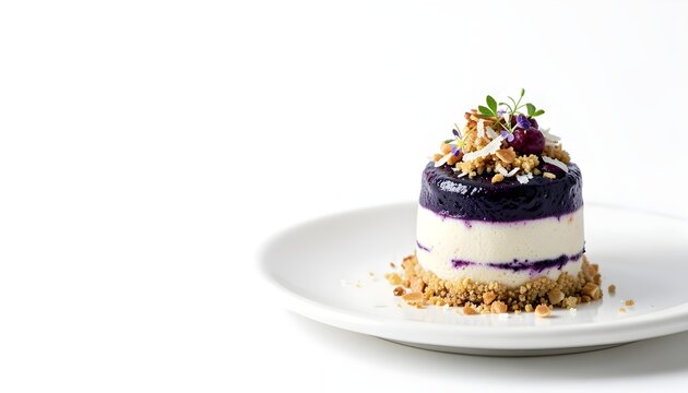 Haskap berry gourmet coconut yogurt mousse premium commercial food photography
