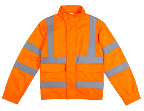 High-visibility safety jacket with reflective stripes on white