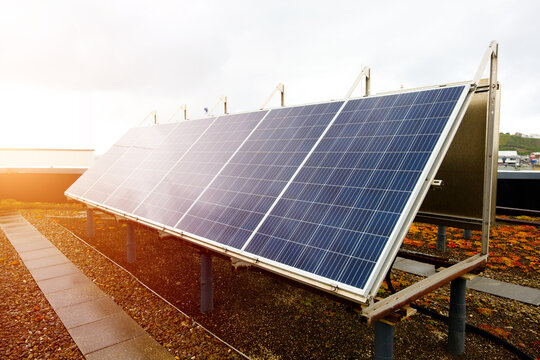 Solar Panel Array Installed on Rooftop for Renewable Clean Energy Generation