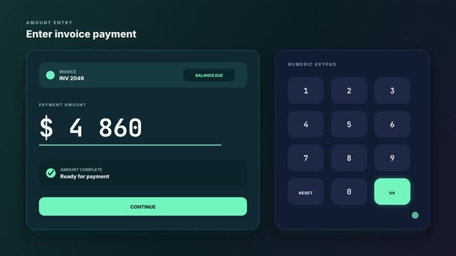 Invoice amount entered through numeric keypad