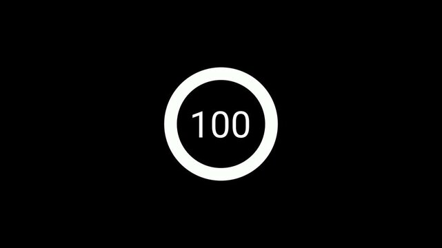 circle loading bar one hundred animation on black background, completion overlay for full score, perfect result, finished load, progress end, interface icon, motion graphic and stock video edits.