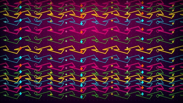 Colorful abstract geometric background with vibrant zigzag lines and shapes.