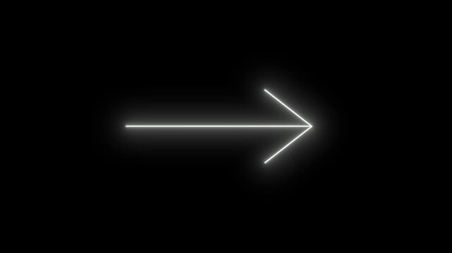 Glowing right arrow animation on black background, direction overlay for next step, forward move, navigation cue, swipe hint, interface icon, motion graphic and a stock video editing.