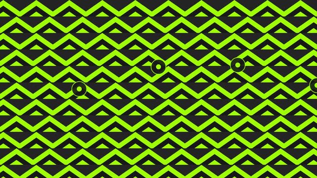 Abstract geometric pattern with lime green zig-zag lines on a dark background.
