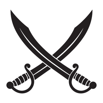Black crossed pirate cutlass swords vector icon illustration