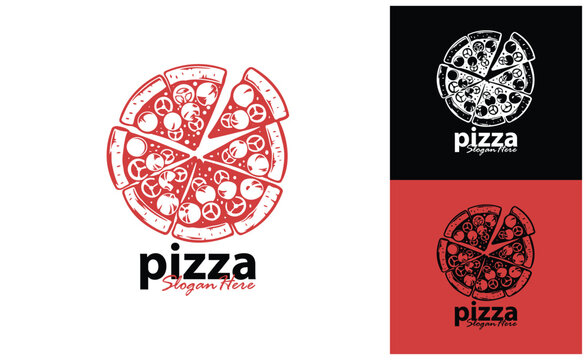Pizza food logo design vector. Silhouette pizza food Template Illustration. Icon Symbol