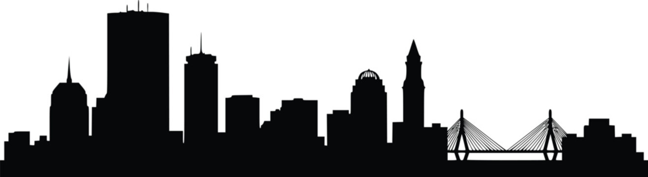 Black silhouette of Boston city skyline isolated on a white background