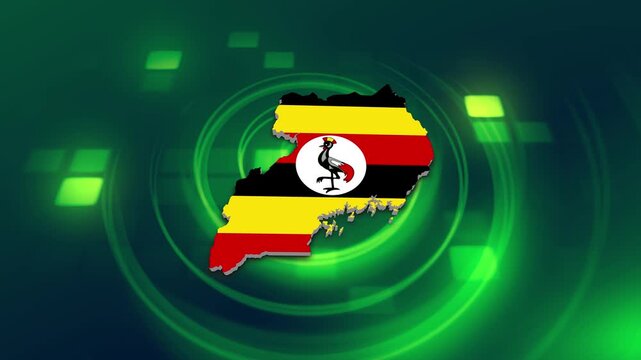 Uganda Flag on its Country Map, 3D Map Flag Opener Suitable for Politics, Elections, Travel, News and Sports Events and Presentations