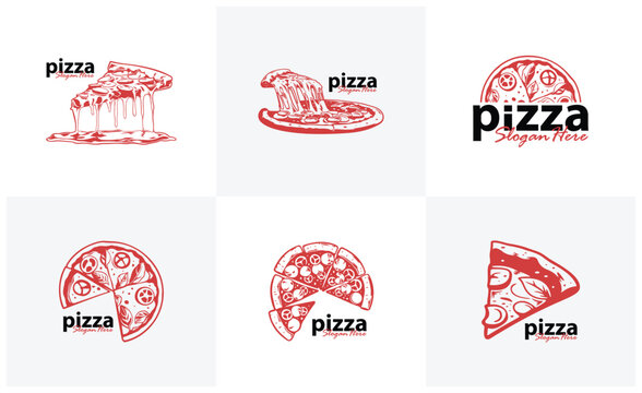 Set of Pizza food logo design vector. Silhouette pizza food Template Illustration. Icon Symbol