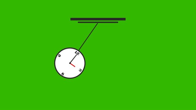 Swinging clock pendulum on green screen background