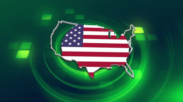 United States of America Flag on its Country Map, 3D Map Flag Opener Suitable for Politics, Elections, Travel, News and Sports Events and Presentations