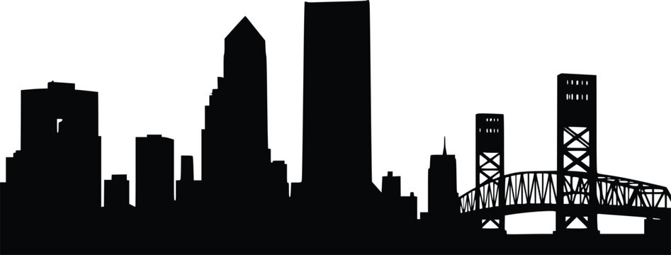 Black silhouette of Jacksonville city skyline isolated on white background