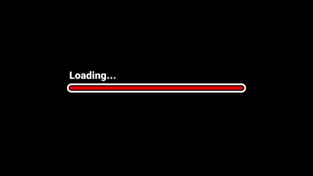 Red loading bar animation on black background, progress overlay for wait status, buffer process, download task, interface meter, motion graphic and stock video editing project assets.