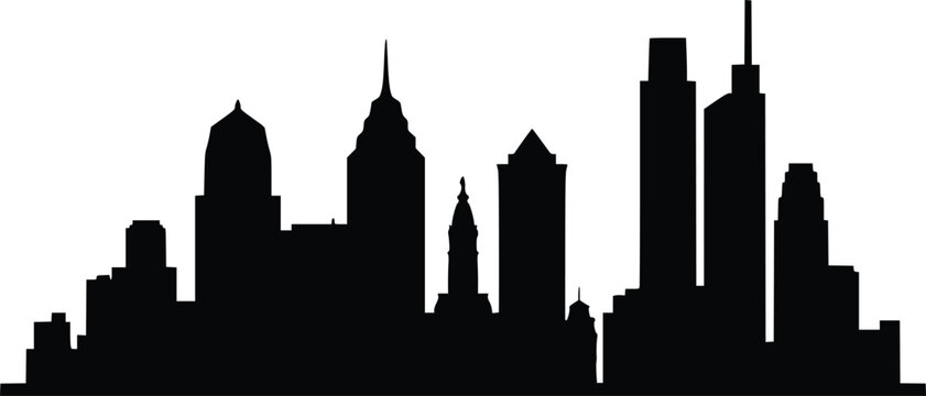 Black silhouette of Philadelphia city skyline isolated on white background