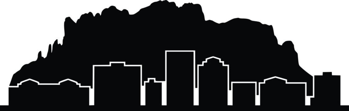 Phoenix Arizona City Skyline, Desert Mountain Landscape Silhouette Vector
