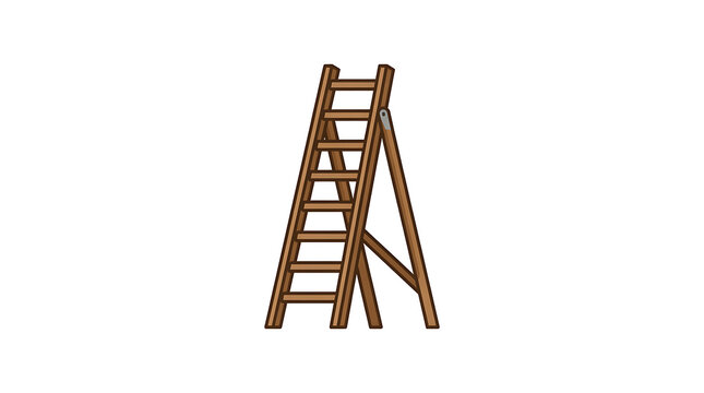 A flat vector illustration of a brown wooden a frame ladder on a white background