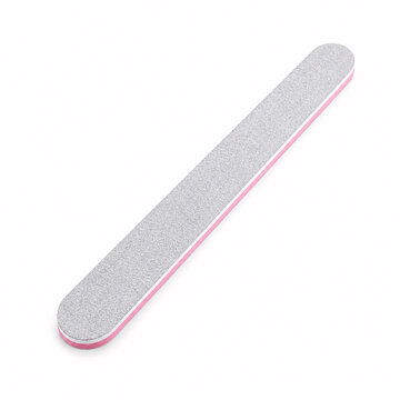 Gray nail file with pink edging on white background