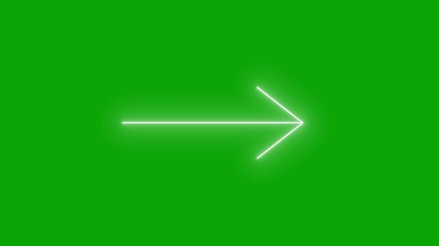Glowing right arrow animation on green screen, direction overlay for next steps, forward move, navigation cue, keying plate, interface icon, motion graphic and stock video edits.