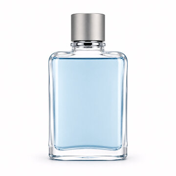 A bottle of glass perfume blue liquid